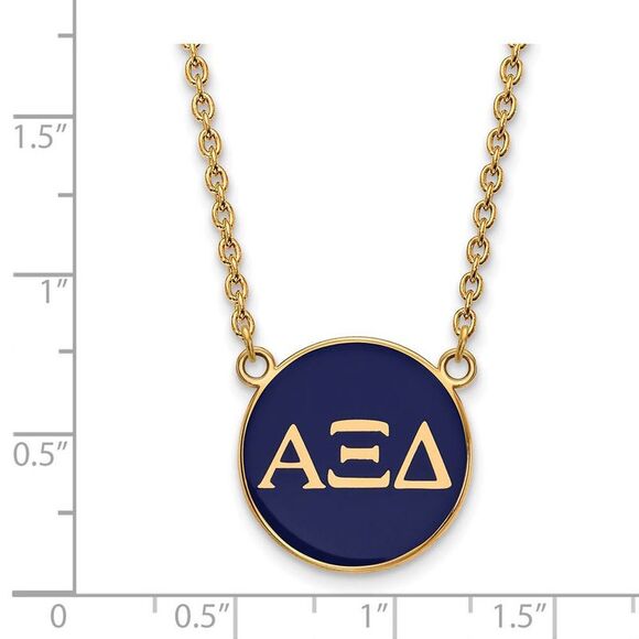 14K Plated Silver Alpha Xi Delta Large Blue Enamel Necklace - Picture 3 of 5